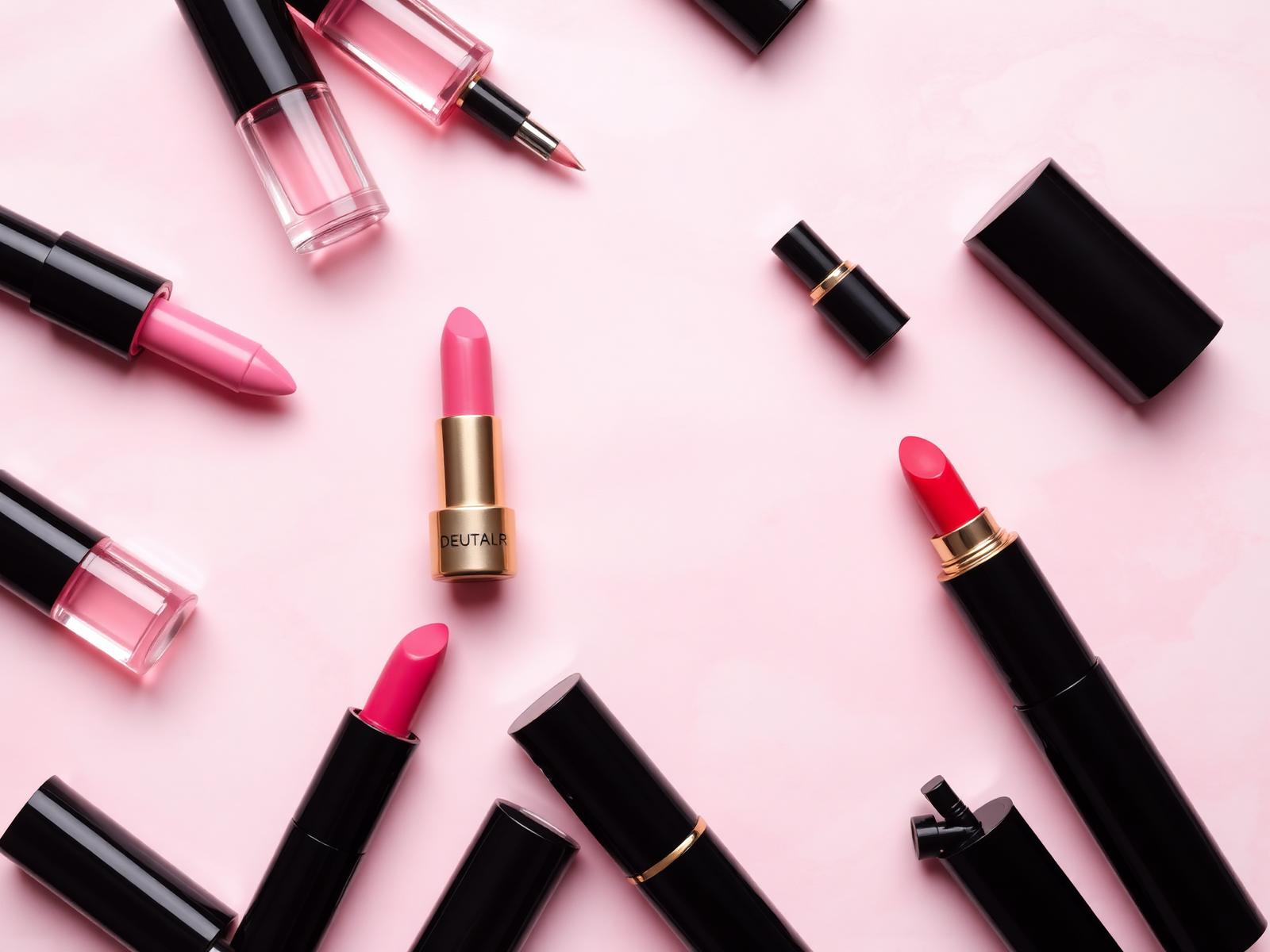 Good Goods cosmetics collection flat lay in blush pink and black